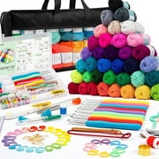 113 Piece Crochet with Yarn Set–1600 Yards Assorted Yarn 73PCS Crochet Accessories Set Including Ergonomic Hooks, Knitting Needles \u0026 More Ideal Beginner Kit